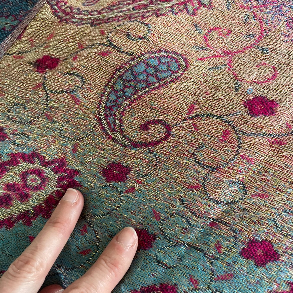 Pashmina Silk Shawl Paisley Print Lightweight Fringe Stole Boho Chic Artsy Wrap - Picture 7 of 12